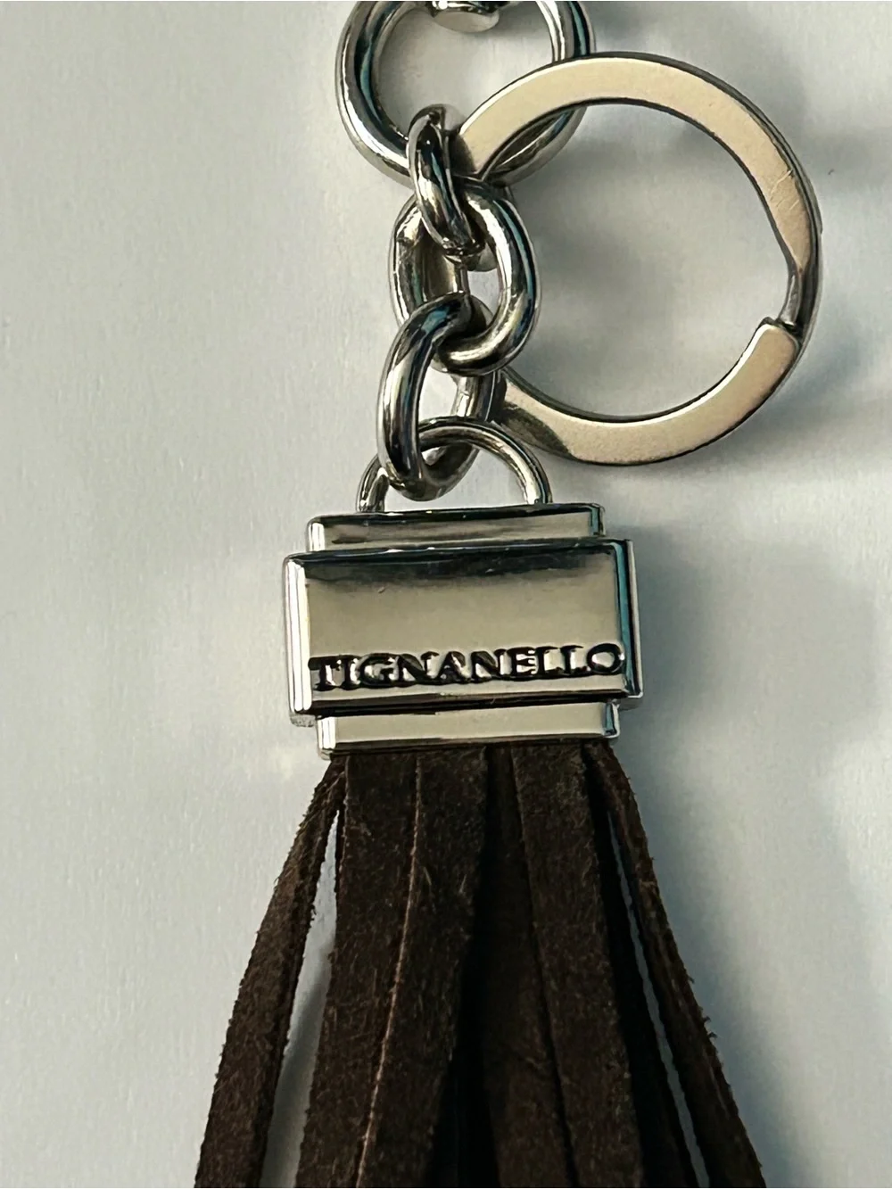 Tignanello Brown Suede Tassel Keychain & Silver Hardware